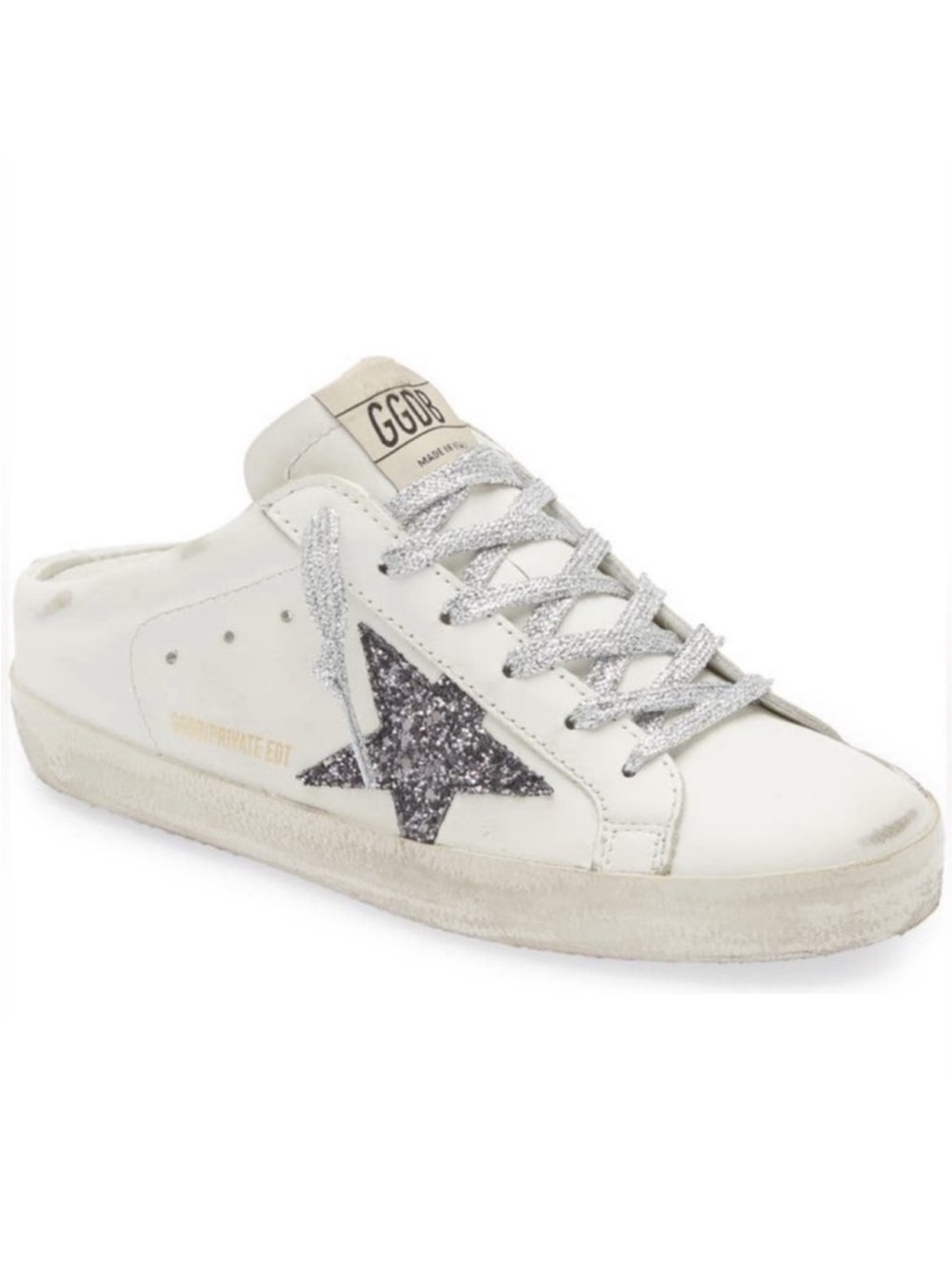 Golden Goose White Silver Star Low-Top Sneaker Mule- authentic
